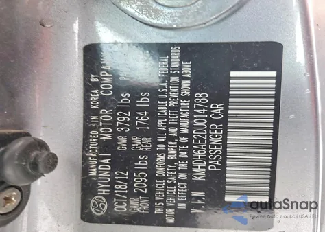 2013 Hyundai Elantra Coupe Gs z USA, uszkodzony, nr VIN KMHDH6AE2DU014788